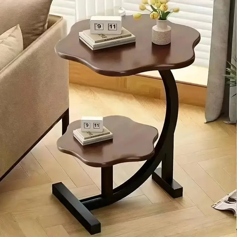 Elegant 2 Layers Flower Shape table Marble Texture, Small ,C-shaped Side Table for Sofa, Living Room, Kitchen , Bedroom