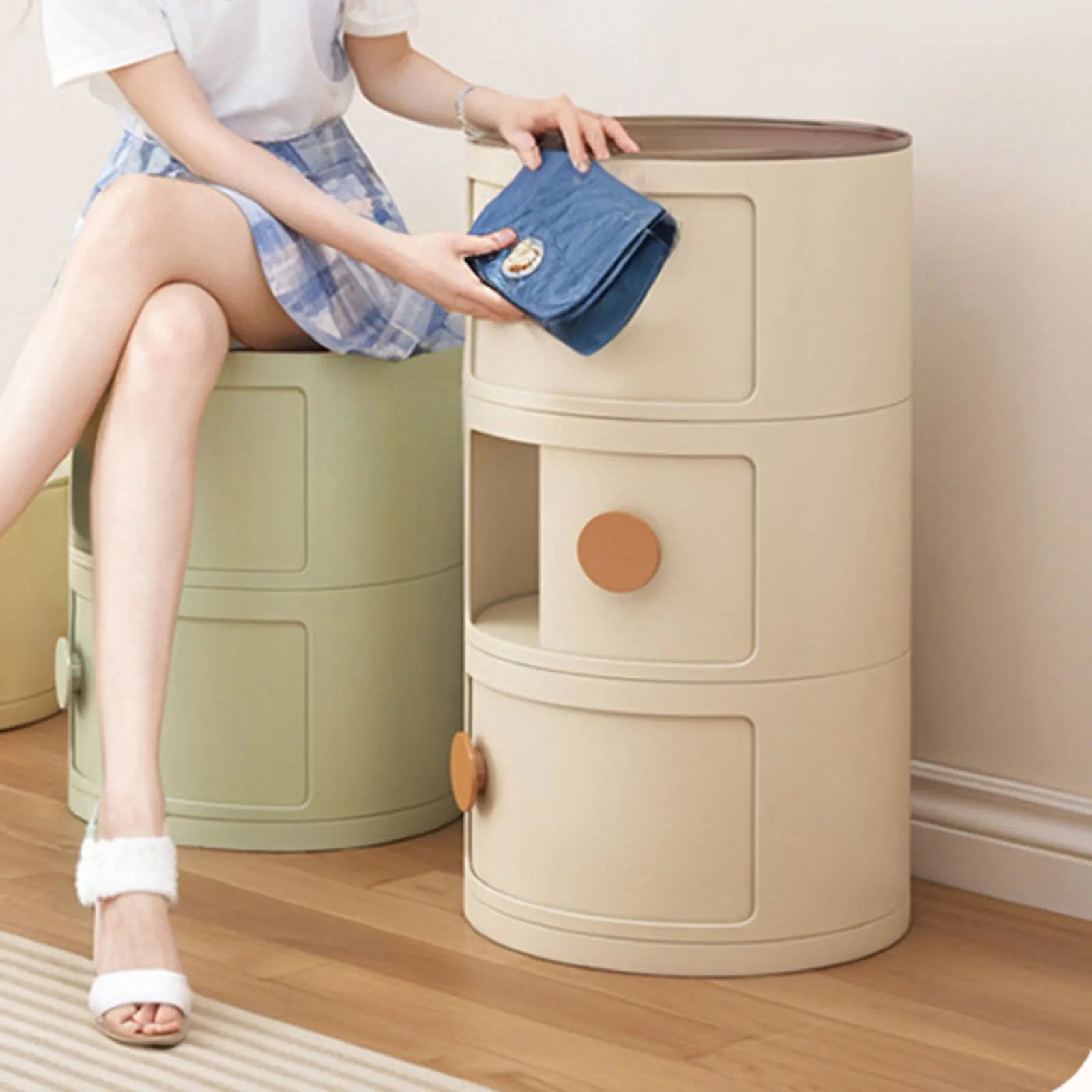 Round Bedside Table Clip Storage Cabinet Substitute Home Bedroom Small Creative Removable Storage Cabinet Rack Multi-Layer Stora