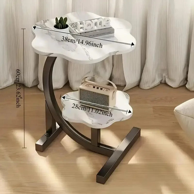 Elegant 2 Layers Flower Shape table Marble Texture, Small ,C-shaped Side Table for Sofa, Living Room, Kitchen , Bedroom