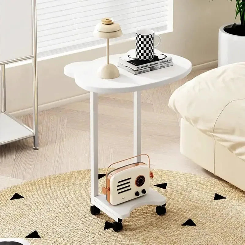 Panda Shaped End Table Round,C Shaped Couch Tray End Tables,Sofa Side Tables with Wheels, C Shaped Side Table for Living Room