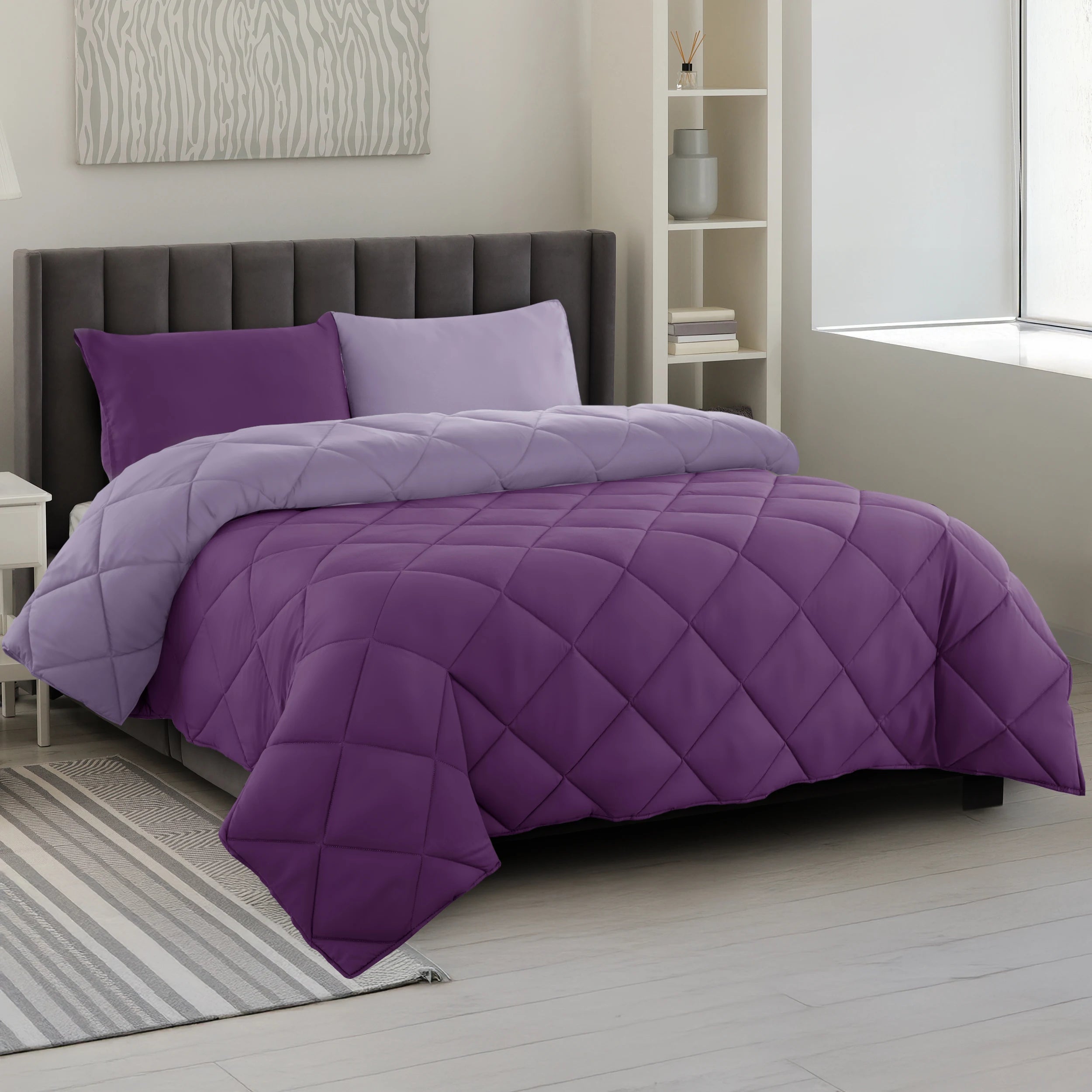 Lux Décor 3 Piece Reversible Comforter Set – Lightweight Soft Woven Polyester Material, Bedroom Decor