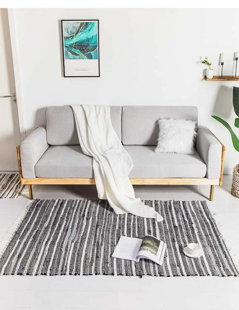 Rag Cotton Tassel Door Mat Indoor Machine Washable Bedroom Carpet Rugs Stripe Handmade Kitchen Area Rug Hallway Entrance Doormat