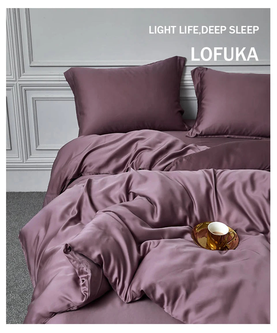 Lofuka Luxury Beauty 100% Silk Bedding Set Pure Silk Women Quilt Cover Double Flat Sheet Fitted Sheet Pillowcase For Deep Sleep