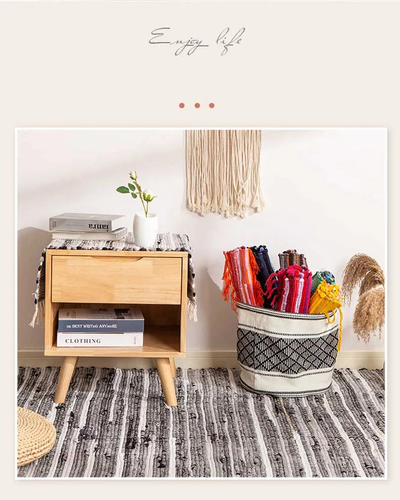 Rag Cotton Tassel Door Mat Indoor Machine Washable Bedroom Carpet Rugs Stripe Handmade Kitchen Area Rug Hallway Entrance Doormat