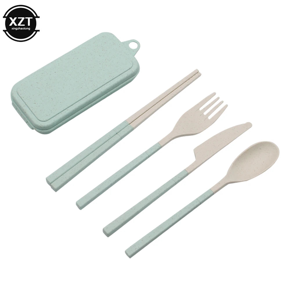 Foldable Wheat Straw Spoon Fork Knife Chopsticks Cutlery Set With Box Removable Dinnerware For Outdoor Travel Picnic Tableware