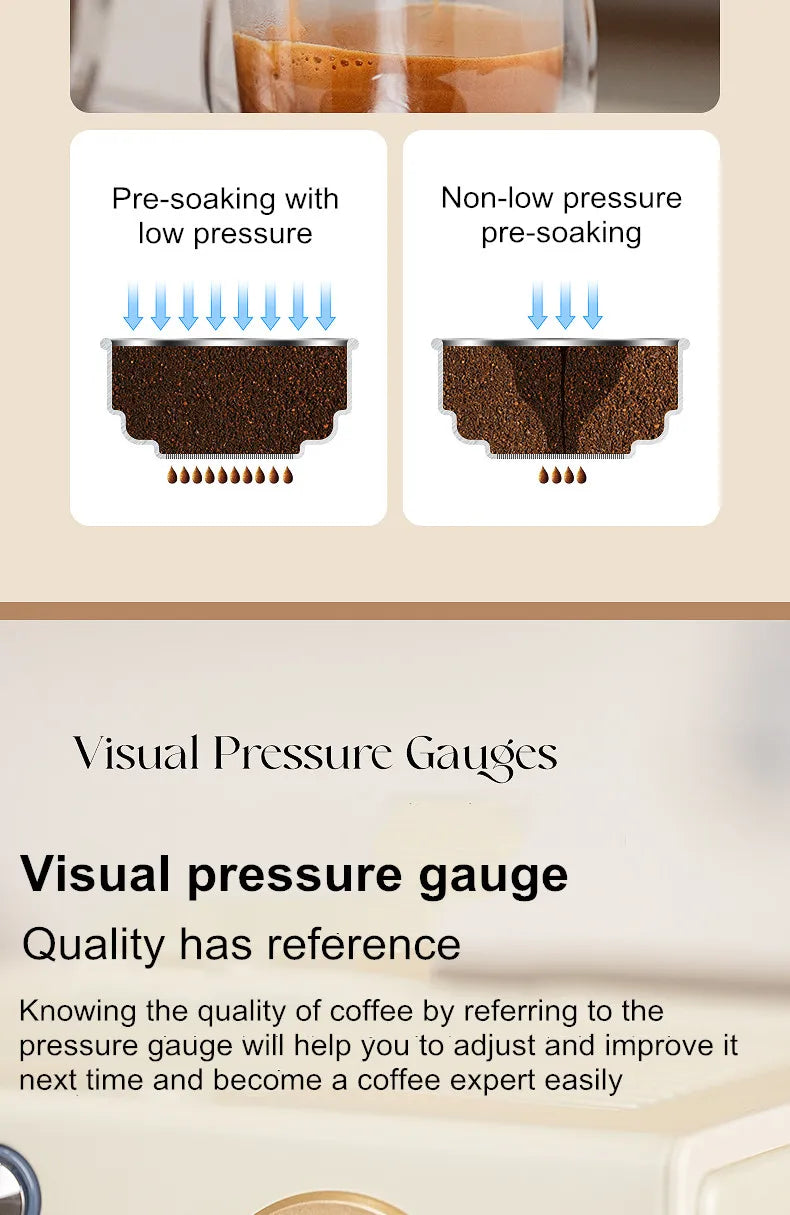 Stainless Steel Italian Semi-Automatic Espresso Machine with Steam Milk Frother