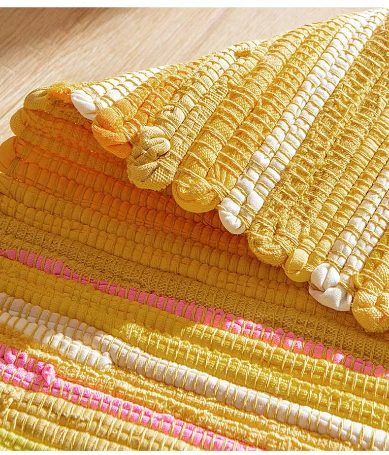 Rag Cotton Tassel Door Mat Indoor Machine Washable Bedroom Carpet Rugs Stripe Handmade Kitchen Area Rug Hallway Entrance Doormat