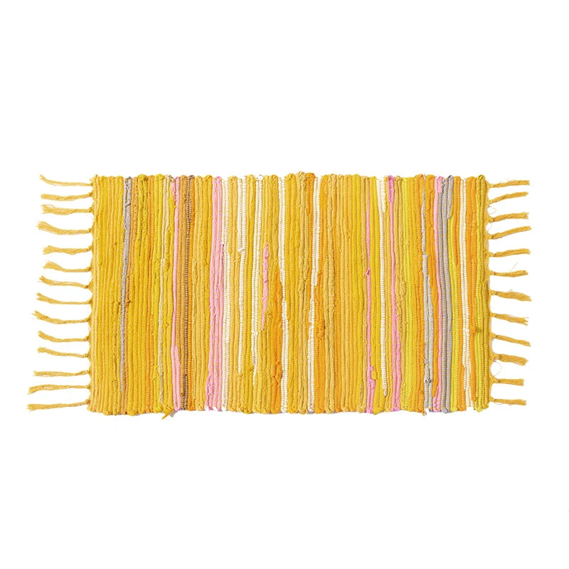 Rag Cotton Tassel Door Mat Indoor Machine Washable Bedroom Carpet Rugs Stripe Handmade Kitchen Area Rug Hallway Entrance Doormat