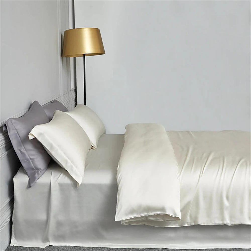 Lofuka Luxury Beauty 100% Silk Bedding Set Pure Silk Women Quilt Cover Double Flat Sheet Fitted Sheet Pillowcase For Deep Sleep