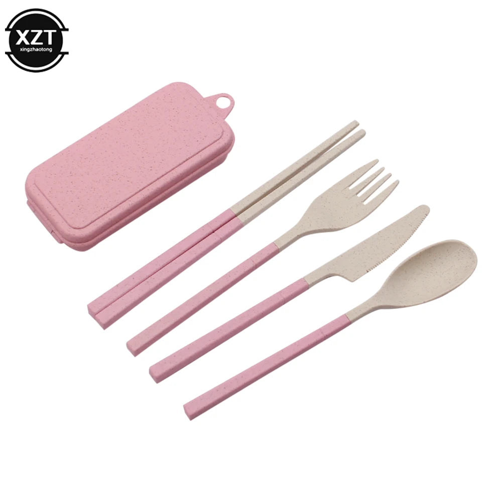 Foldable Wheat Straw Spoon Fork Knife Chopsticks Cutlery Set With Box Removable Dinnerware For Outdoor Travel Picnic Tableware