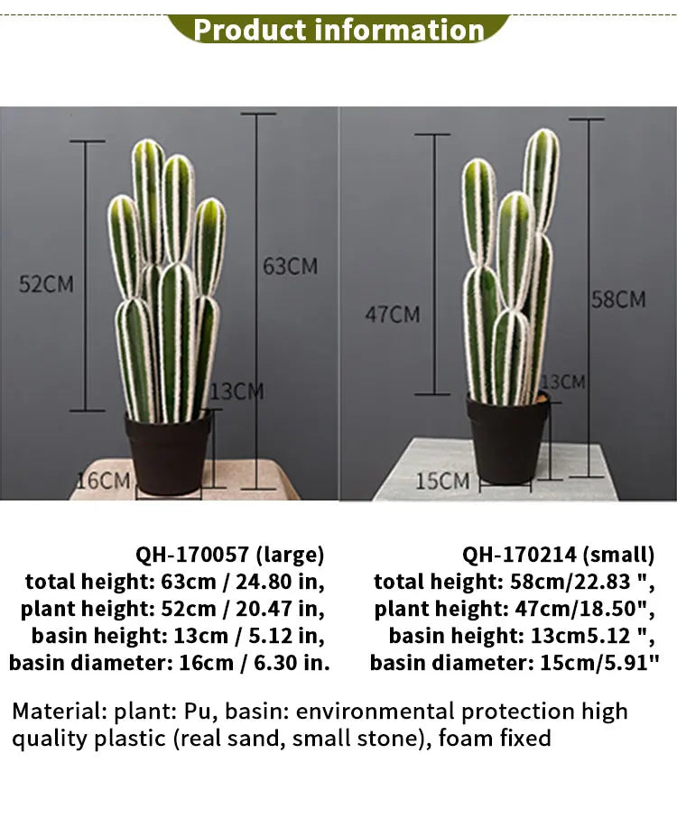 Tropical Cactus Potted Plant Column Artificial Fake Simulation Home Garden Living Room Decorative Faux Greenery