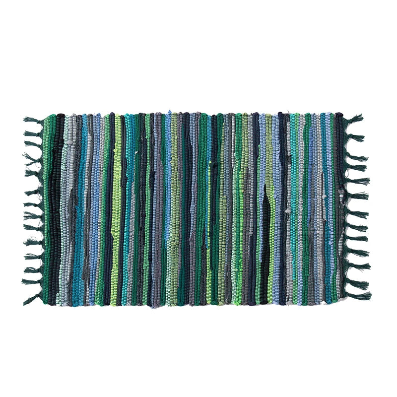 Rag Cotton Tassel Door Mat Indoor Machine Washable Bedroom Carpet Rugs Stripe Handmade Kitchen Area Rug Hallway Entrance Doormat
