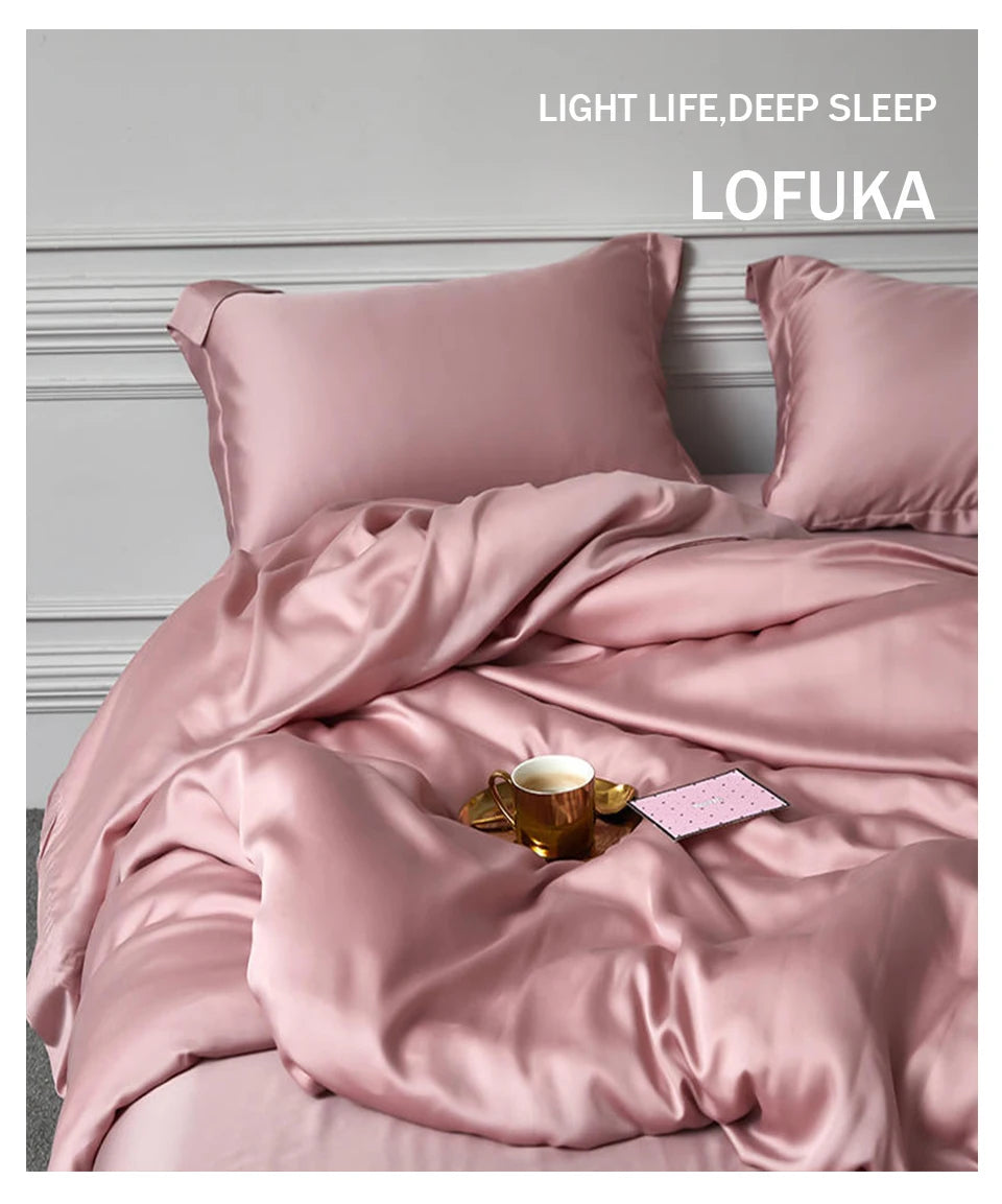 Lofuka Luxury Beauty 100% Silk Bedding Set Pure Silk Women Quilt Cover Double Flat Sheet Fitted Sheet Pillowcase For Deep Sleep