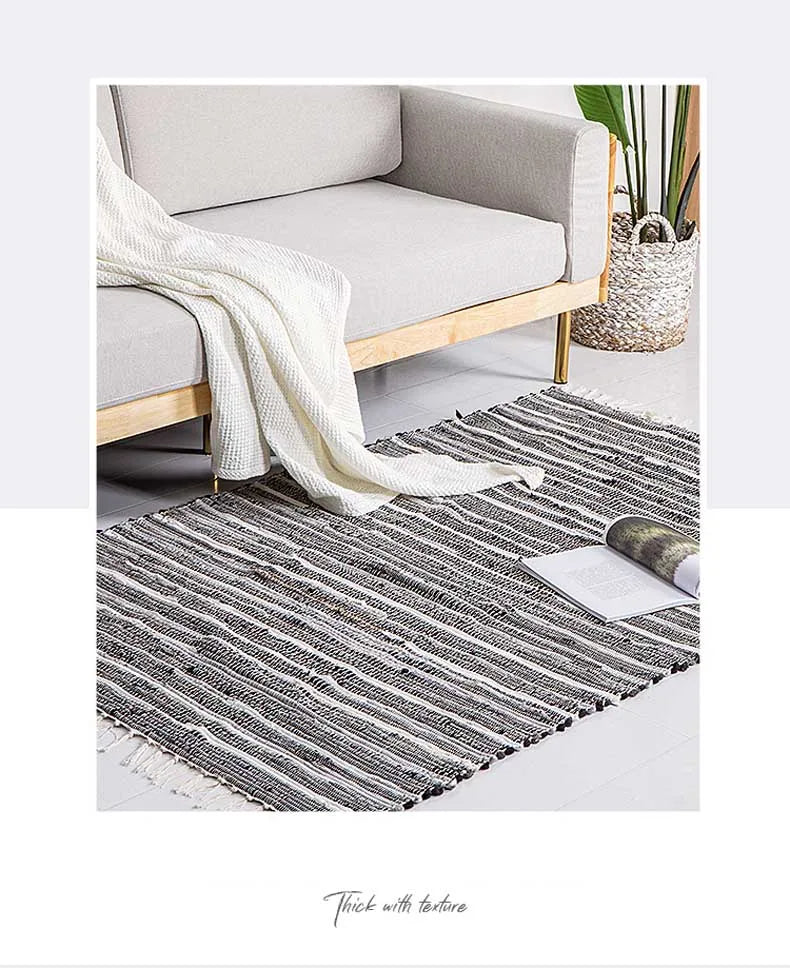 Rag Cotton Tassel Door Mat Indoor Machine Washable Bedroom Carpet Rugs Stripe Handmade Kitchen Area Rug Hallway Entrance Doormat