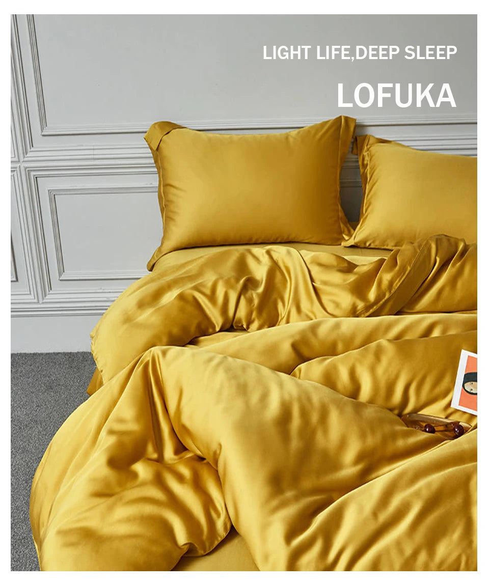 Lofuka Luxury Beauty 100% Silk Bedding Set Pure Silk Women Quilt Cover Double Flat Sheet Fitted Sheet Pillowcase For Deep Sleep