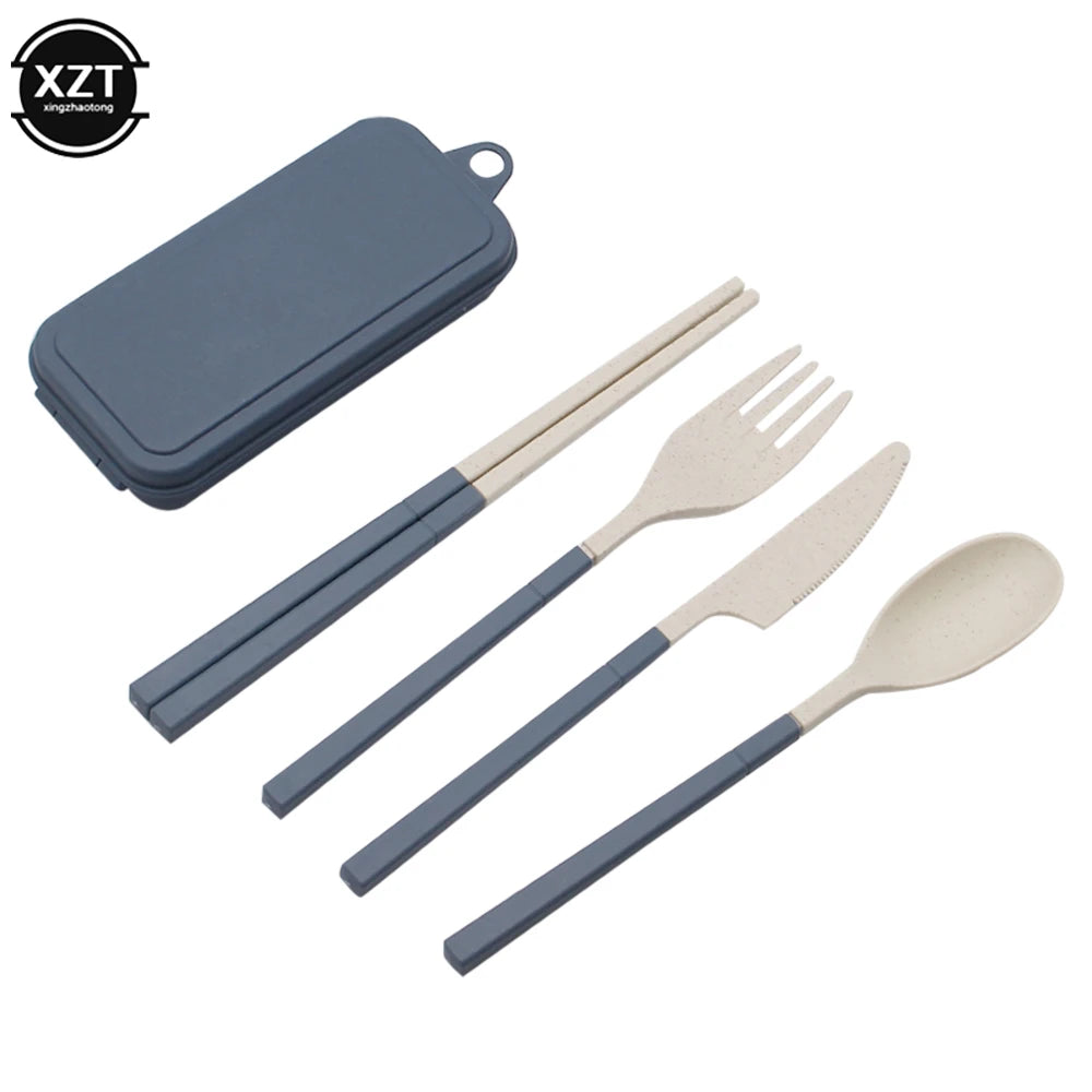 Foldable Wheat Straw Spoon Fork Knife Chopsticks Cutlery Set With Box Removable Dinnerware For Outdoor Travel Picnic Tableware