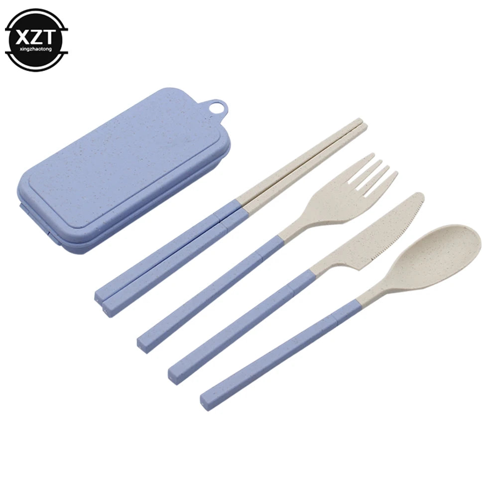 Foldable Wheat Straw Spoon Fork Knife Chopsticks Cutlery Set With Box Removable Dinnerware For Outdoor Travel Picnic Tableware