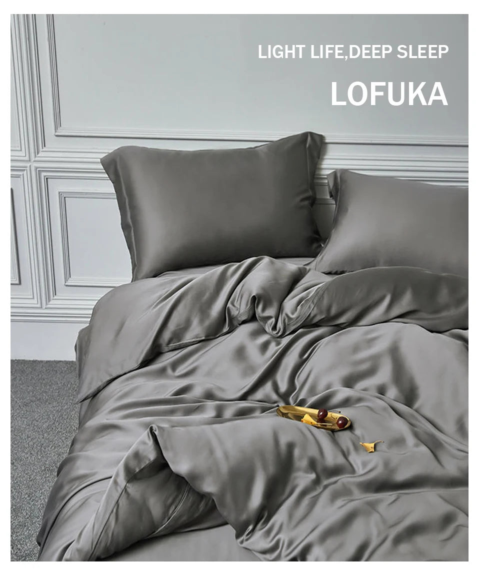 Lofuka Luxury Beauty 100% Silk Bedding Set Pure Silk Women Quilt Cover Double Flat Sheet Fitted Sheet Pillowcase For Deep Sleep