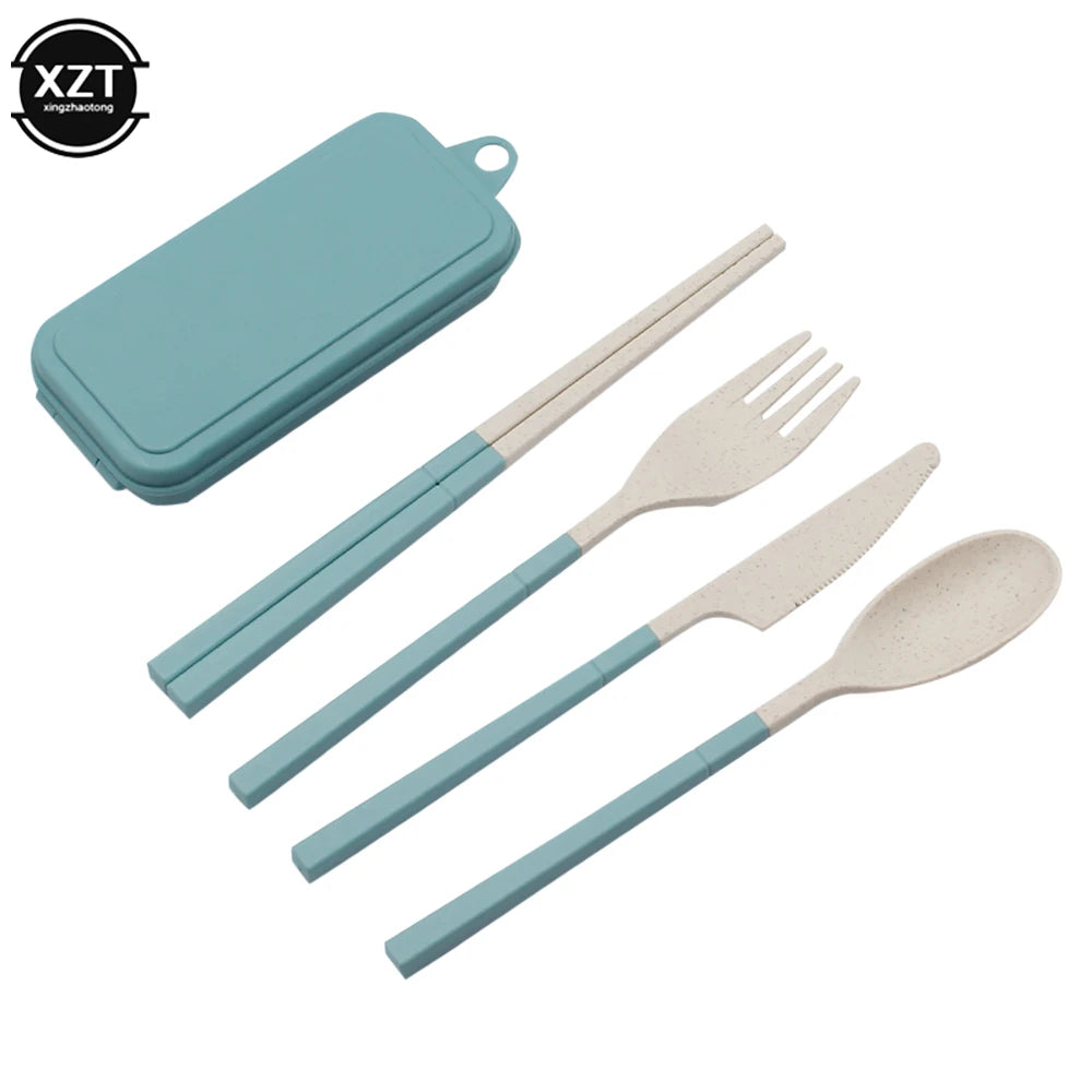 Foldable Wheat Straw Spoon Fork Knife Chopsticks Cutlery Set With Box Removable Dinnerware For Outdoor Travel Picnic Tableware