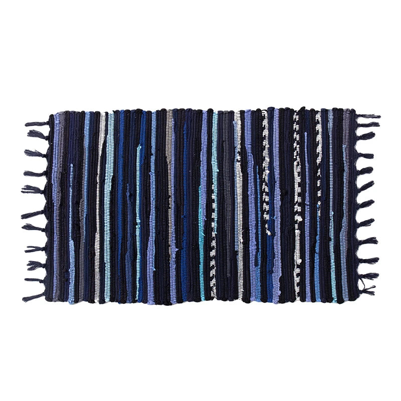 Rag Cotton Tassel Door Mat Indoor Machine Washable Bedroom Carpet Rugs Stripe Handmade Kitchen Area Rug Hallway Entrance Doormat