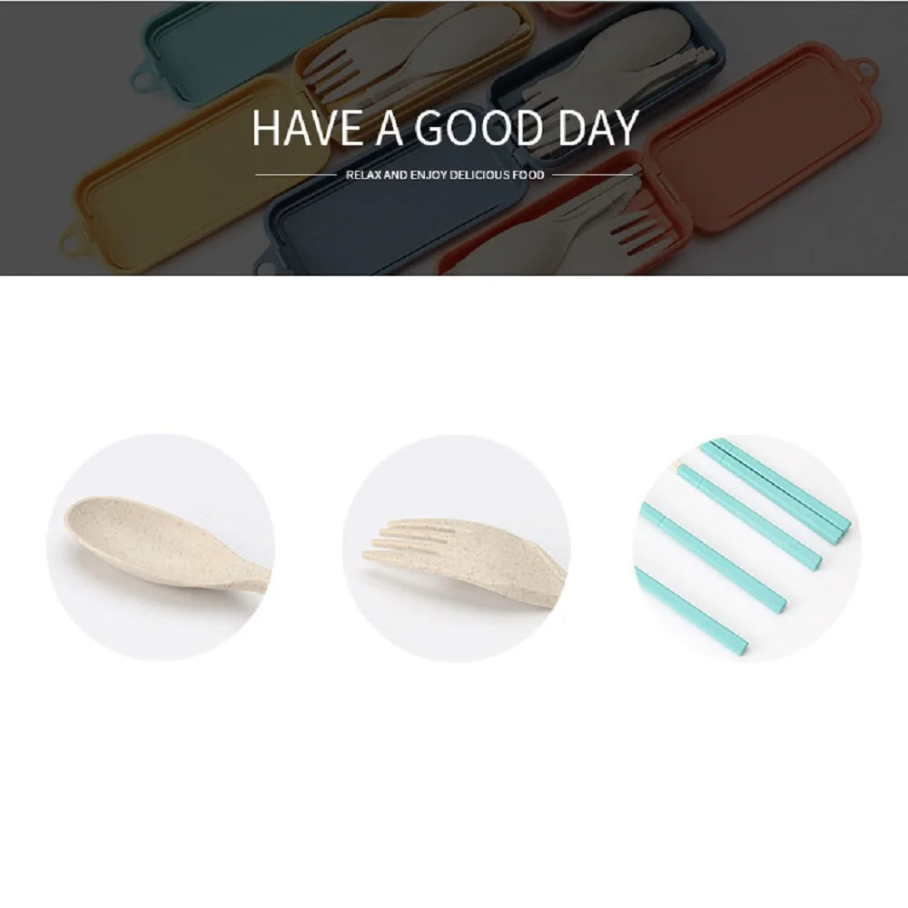 Foldable Wheat Straw Spoon Fork Knife Chopsticks Cutlery Set With Box Removable Dinnerware For Outdoor Travel Picnic Tableware