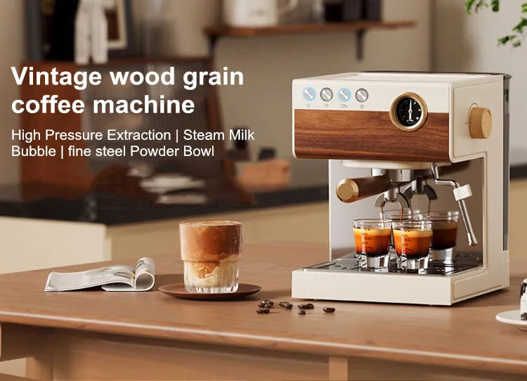 Stainless Steel Italian Semi-Automatic Espresso Machine with Steam Milk Frother