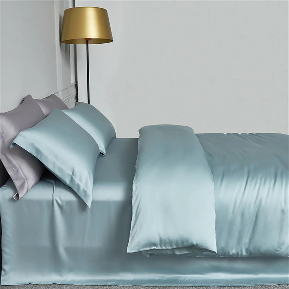 Lofuka Luxury Beauty 100% Silk Bedding Set Pure Silk Women Quilt Cover Double Flat Sheet Fitted Sheet Pillowcase For Deep Sleep