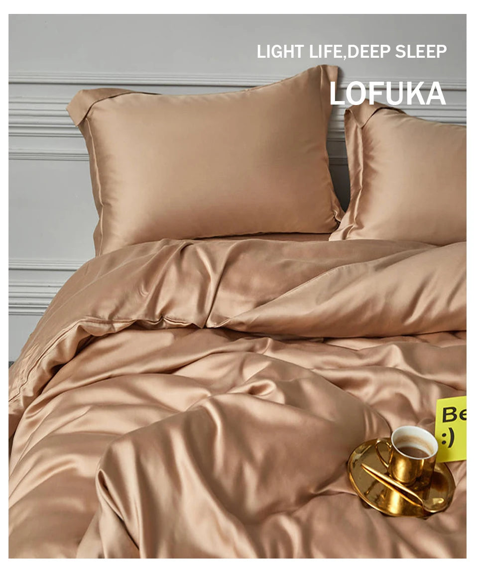 Lofuka Luxury Beauty 100% Silk Bedding Set Pure Silk Women Quilt Cover Double Flat Sheet Fitted Sheet Pillowcase For Deep Sleep