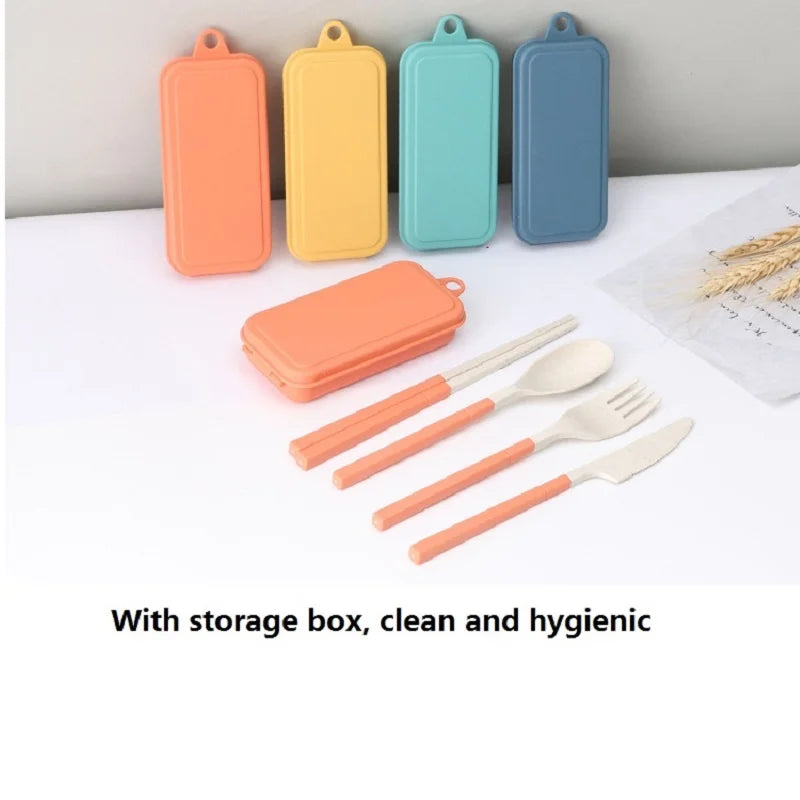 Foldable Wheat Straw Spoon Fork Knife Chopsticks Cutlery Set With Box Removable Dinnerware For Outdoor Travel Picnic Tableware