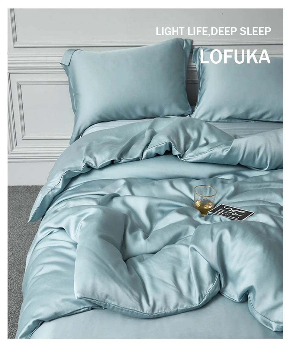 Lofuka Luxury Beauty 100% Silk Bedding Set Pure Silk Women Quilt Cover Double Flat Sheet Fitted Sheet Pillowcase For Deep Sleep