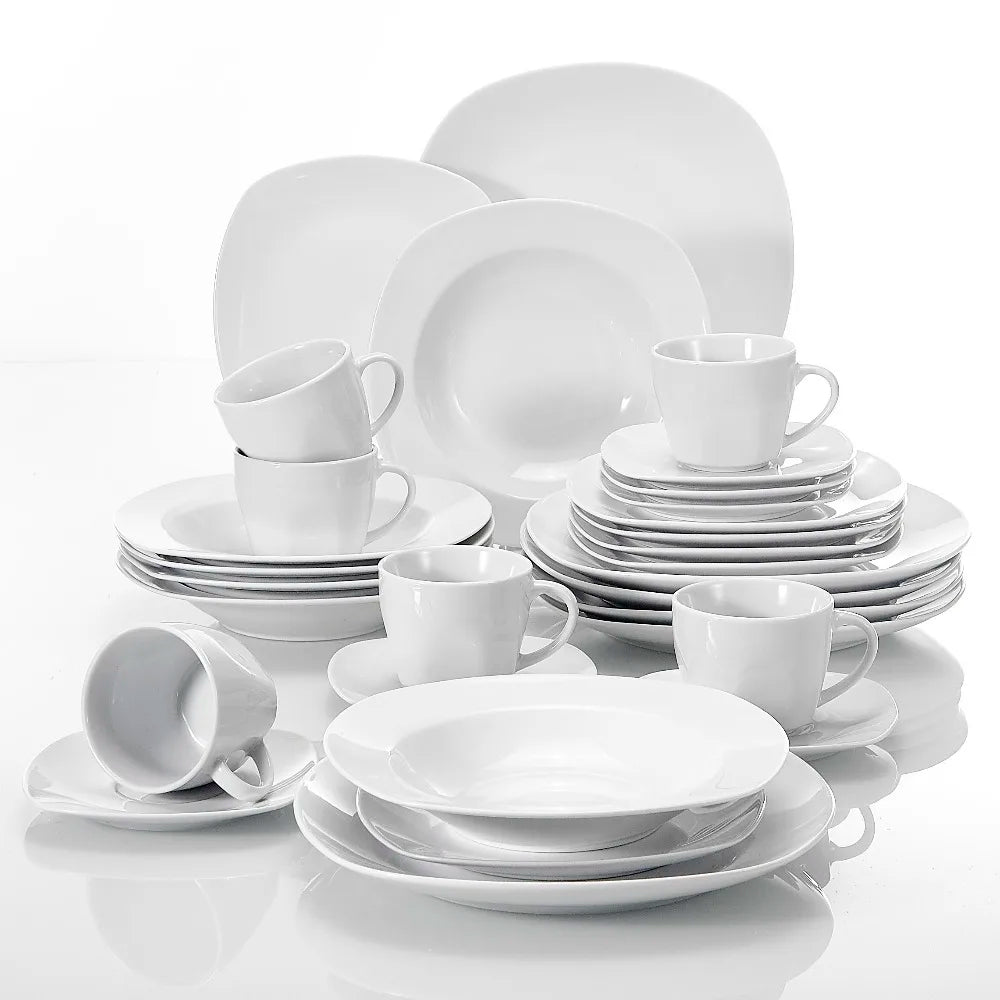 MALACASA Elisa 30-Piece Ceramic Porcelain Tableware Dinner Set Cups,Saucers,Dinner Soup Dessert Plates Set Service for 6 Person