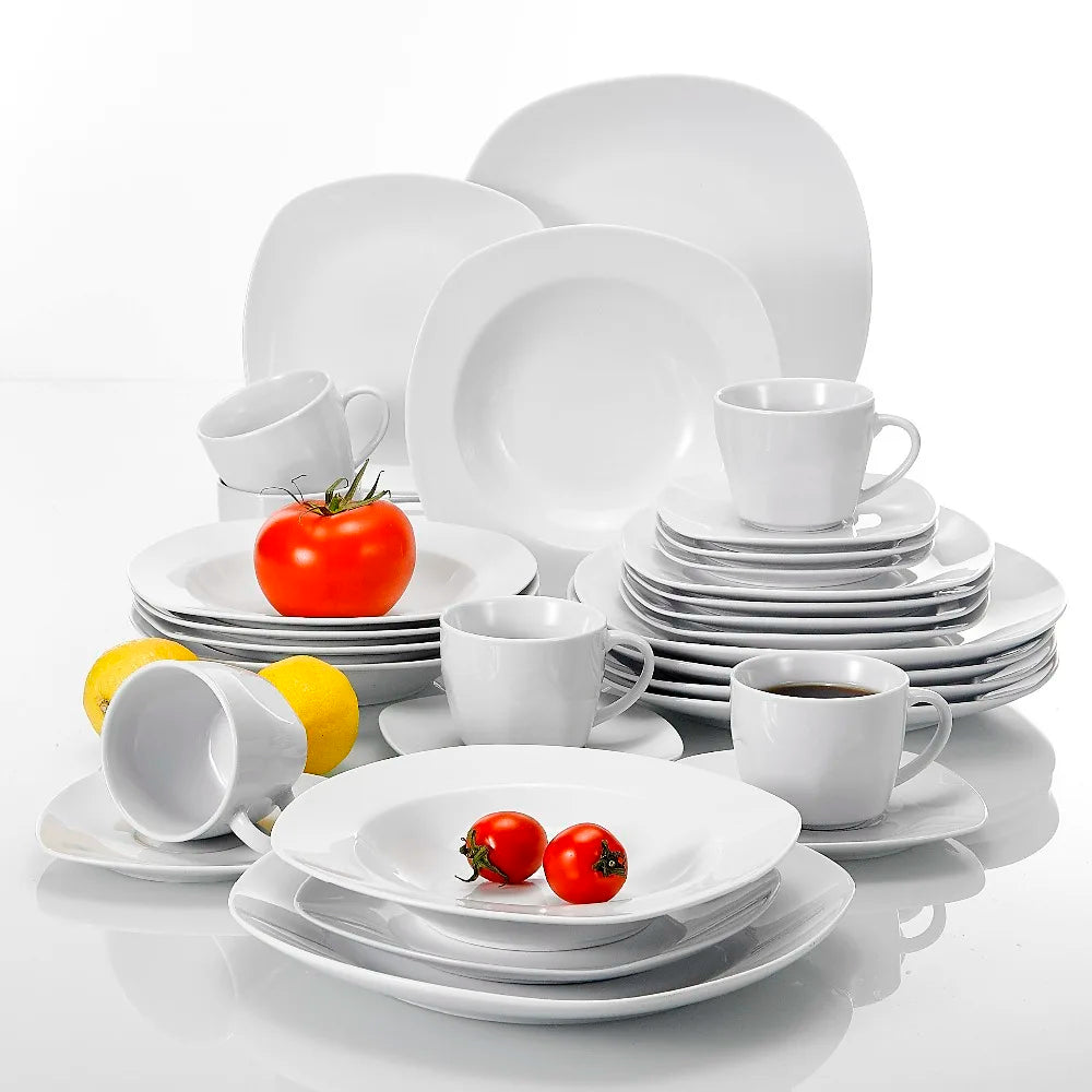 MALACASA Elisa 30-Piece Porcelain Dinnerware Set – Service for 6 with Plates, Bowls, Cups & Saucers