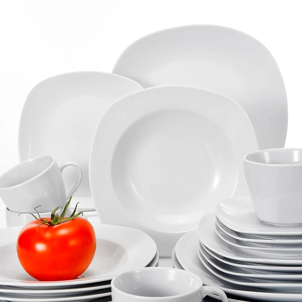 MALACASA Elisa 30-Piece Ceramic Porcelain Tableware Dinner Set Cups,Saucers,Dinner Soup Dessert Plates Set Service for 6 Person
