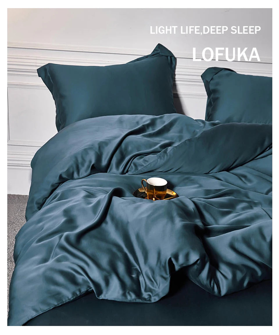 Lofuka Luxury Beauty 100% Silk Bedding Set Pure Silk Women Quilt Cover Double Flat Sheet Fitted Sheet Pillowcase For Deep Sleep