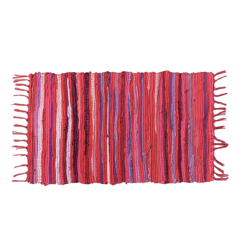 Rag Cotton Tassel Door Mat Indoor Machine Washable Bedroom Carpet Rugs Stripe Handmade Kitchen Area Rug Hallway Entrance Doormat