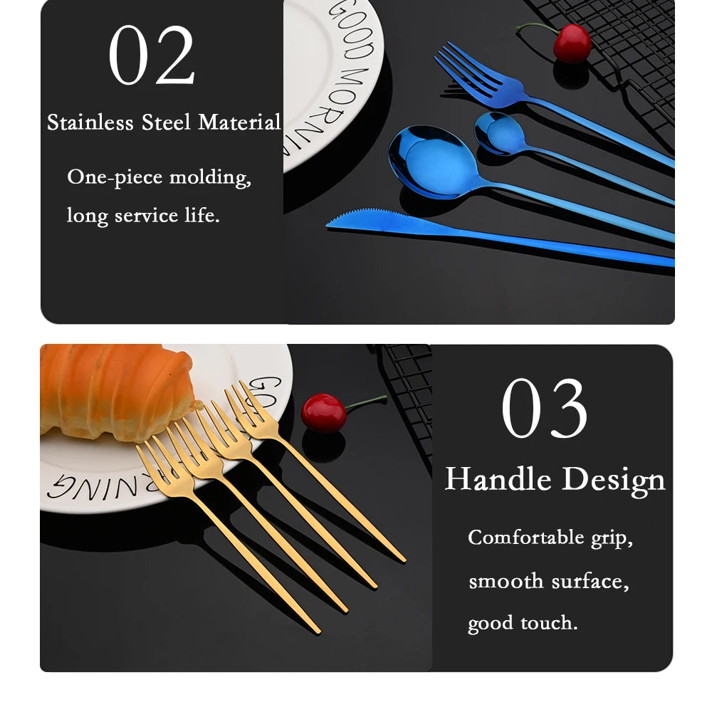 30Pcs/Set Stainless Steel Dinner Black Gold Dinnerware Set Knife Fruit Fork Spoon Cutlery Set Kitchen Tableware Silverware Sets