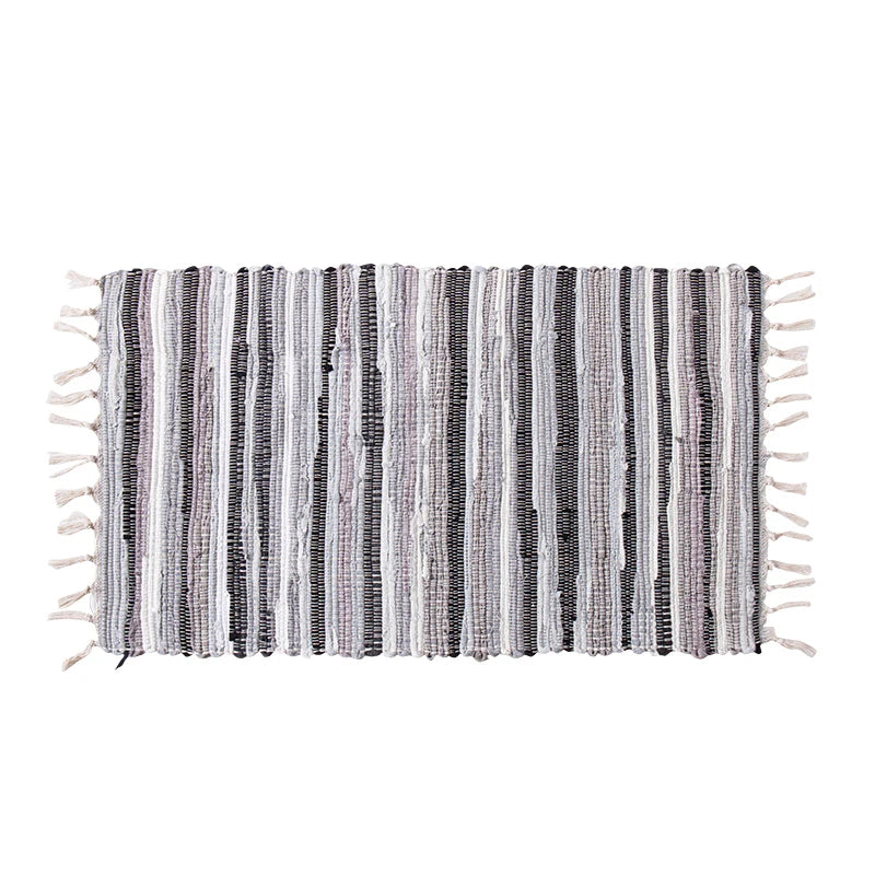 Rag Cotton Tassel Door Mat Indoor Machine Washable Bedroom Carpet Rugs Stripe Handmade Kitchen Area Rug Hallway Entrance Doormat