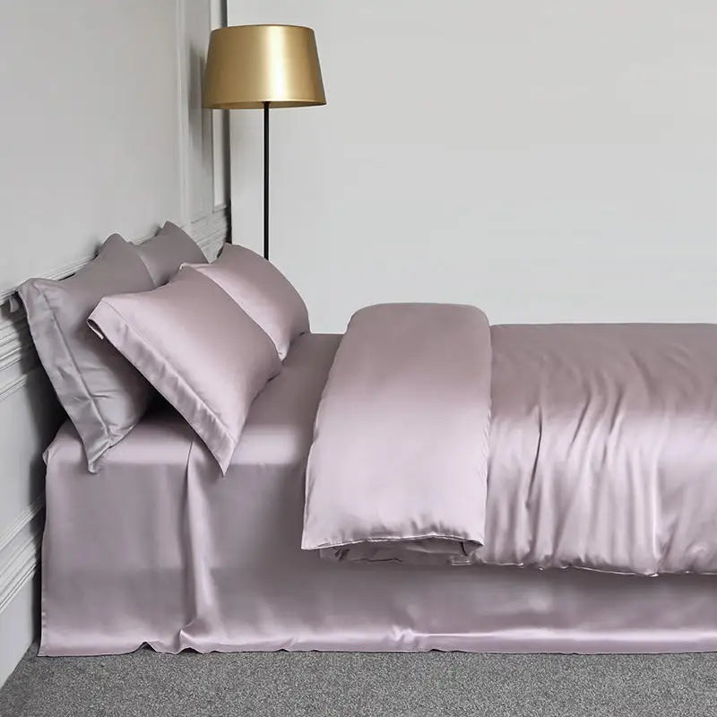 Lofuka Luxury Beauty 100% Silk Bedding Set Pure Silk Women Quilt Cover Double Flat Sheet Fitted Sheet Pillowcase For Deep Sleep