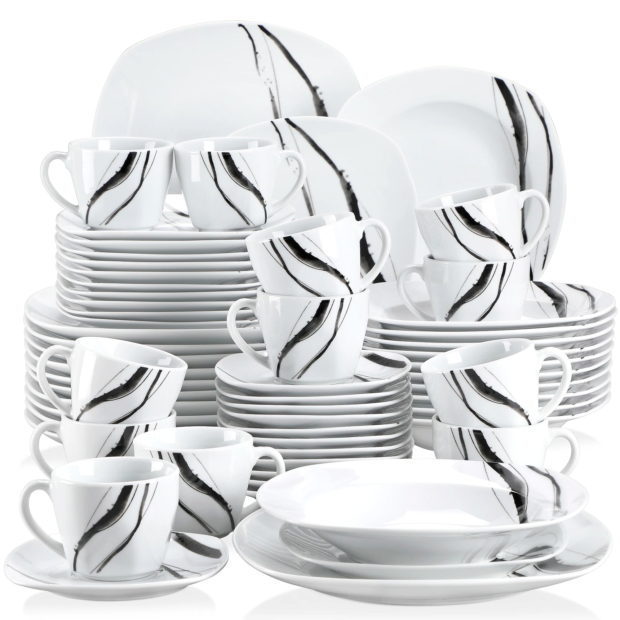 30/60-Piece Porcelain China Ceramic Dinner Set with Cups Saucers Dessert Plates Soup Plates Dinner Plates Set