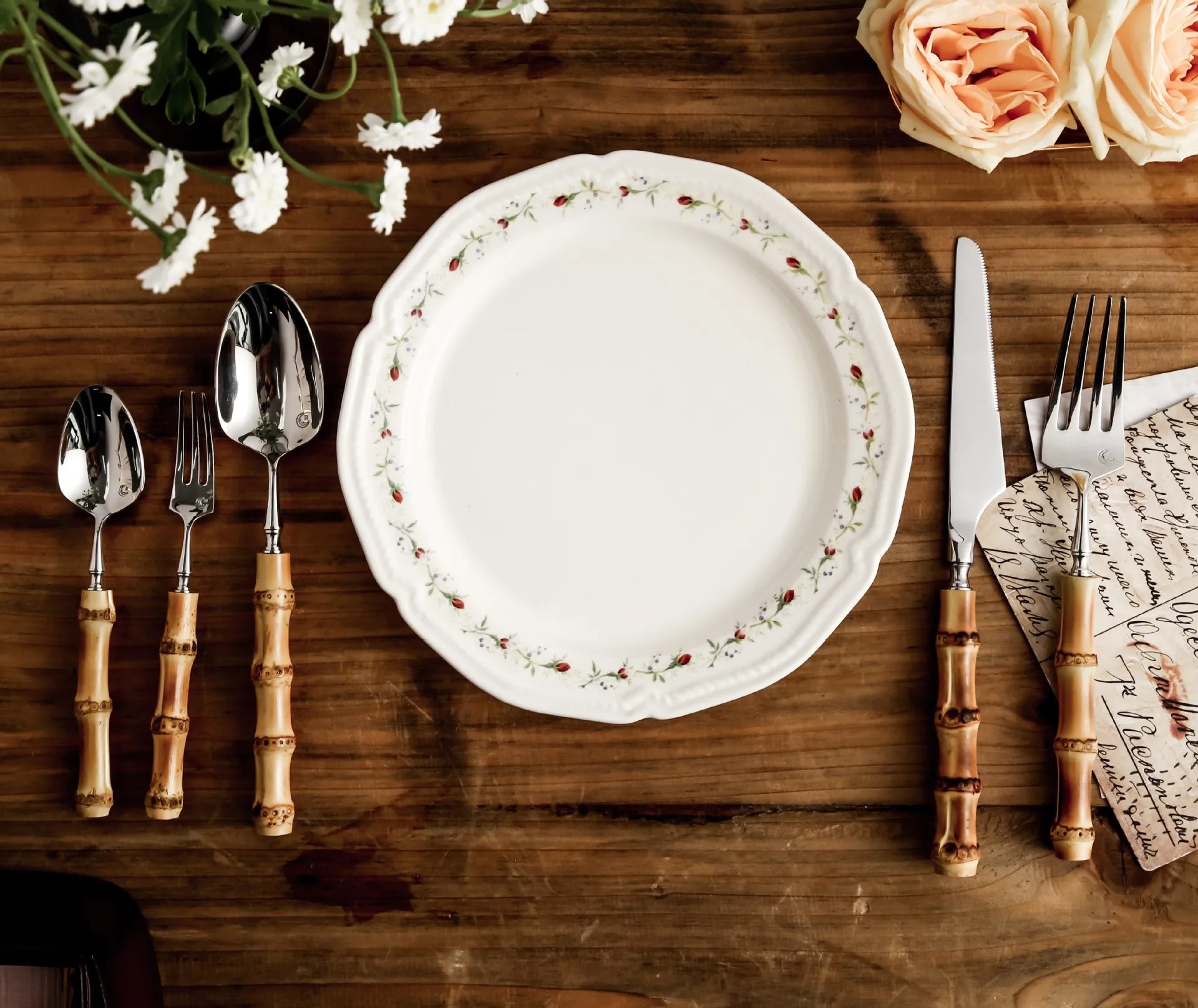 Bamboo Handle Cutlery Set Dinnerware Set 5/20pcs 18/10 Stainless Steel Knife Fork Spoon Tableware Cutleries Sets Dropshipping