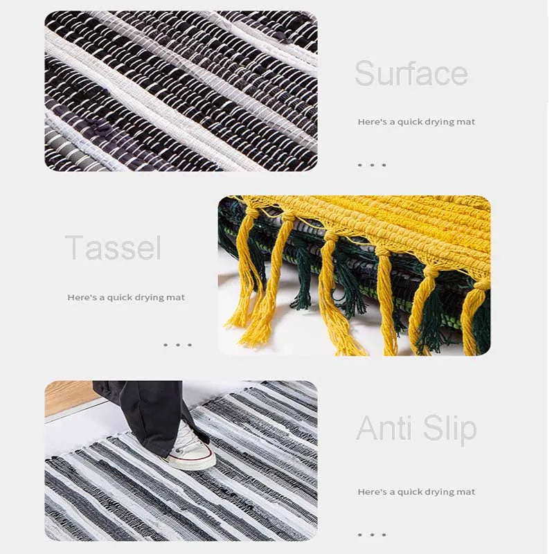 Rag Cotton Tassel Door Mat Indoor Machine Washable Bedroom Carpet Rugs Stripe Handmade Kitchen Area Rug Hallway Entrance Doormat