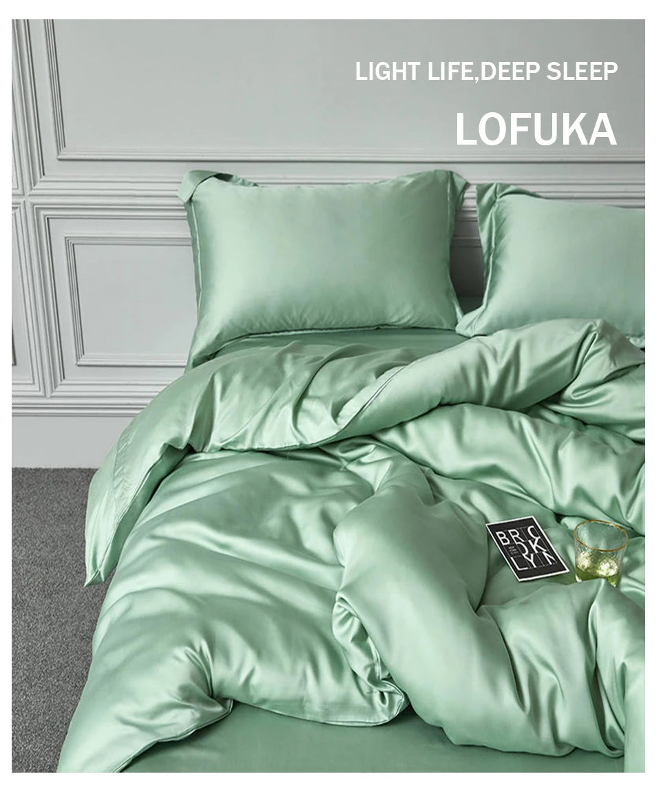 Lofuka Luxury Beauty 100% Silk Bedding Set Pure Silk Women Quilt Cover Double Flat Sheet Fitted Sheet Pillowcase For Deep Sleep