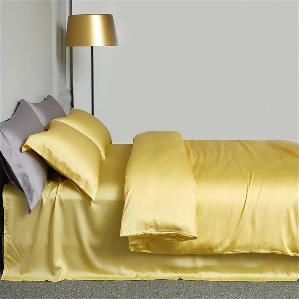 Lofuka Luxury Beauty 100% Silk Bedding Set Pure Silk Women Quilt Cover Double Flat Sheet Fitted Sheet Pillowcase For Deep Sleep