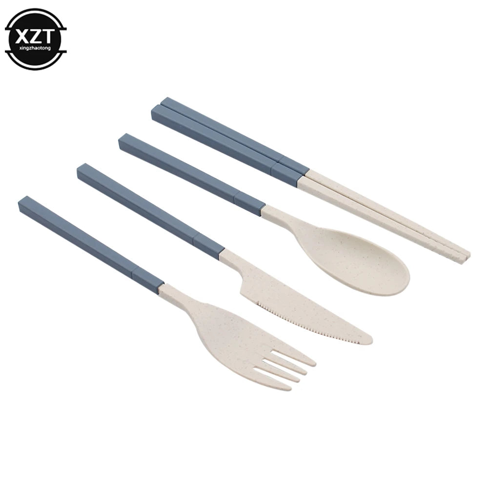 Foldable Wheat Straw Spoon Fork Knife Chopsticks Cutlery Set With Box Removable Dinnerware For Outdoor Travel Picnic Tableware