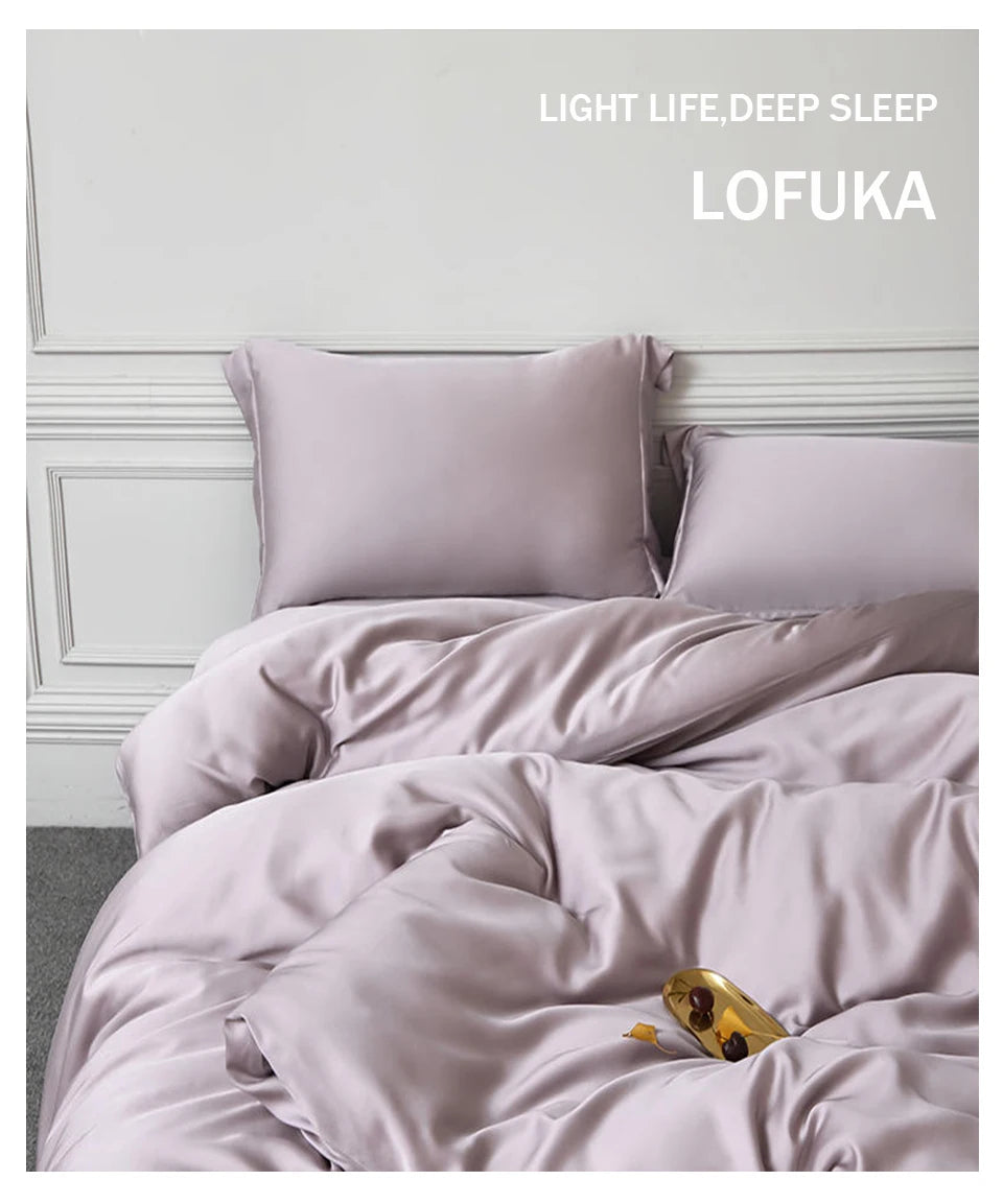 Lofuka Luxury Beauty 100% Silk Bedding Set Pure Silk Women Quilt Cover Double Flat Sheet Fitted Sheet Pillowcase For Deep Sleep