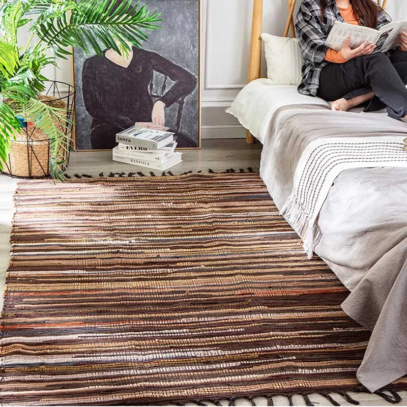 Rag Cotton Tassel Door Mat Indoor Machine Washable Bedroom Carpet Rugs Stripe Handmade Kitchen Area Rug Hallway Entrance Doormat