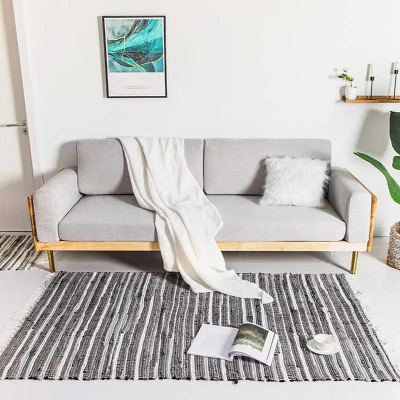 Rag Cotton Tassel Door Mat Indoor Machine Washable Bedroom Carpet Rugs Stripe Handmade Kitchen Area Rug Hallway Entrance Doormat