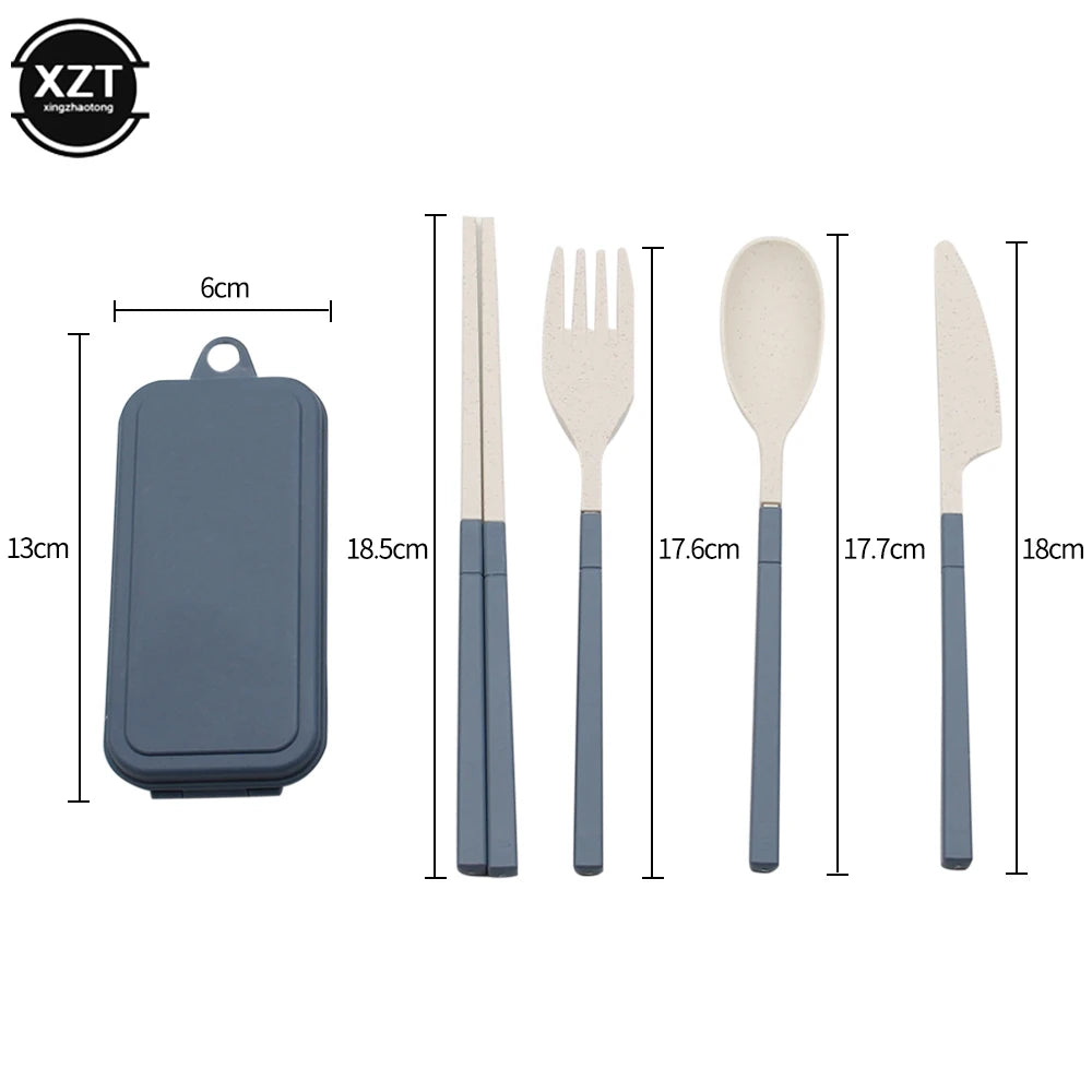 Foldable Wheat Straw Spoon Fork Knife Chopsticks Cutlery Set With Box Removable Dinnerware For Outdoor Travel Picnic Tableware
