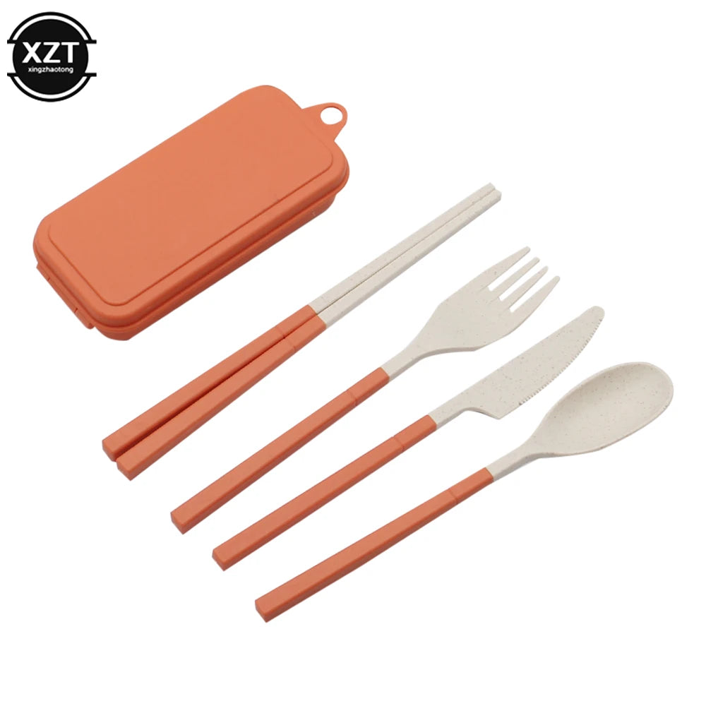 Foldable Wheat Straw Spoon Fork Knife Chopsticks Cutlery Set With Box Removable Dinnerware For Outdoor Travel Picnic Tableware