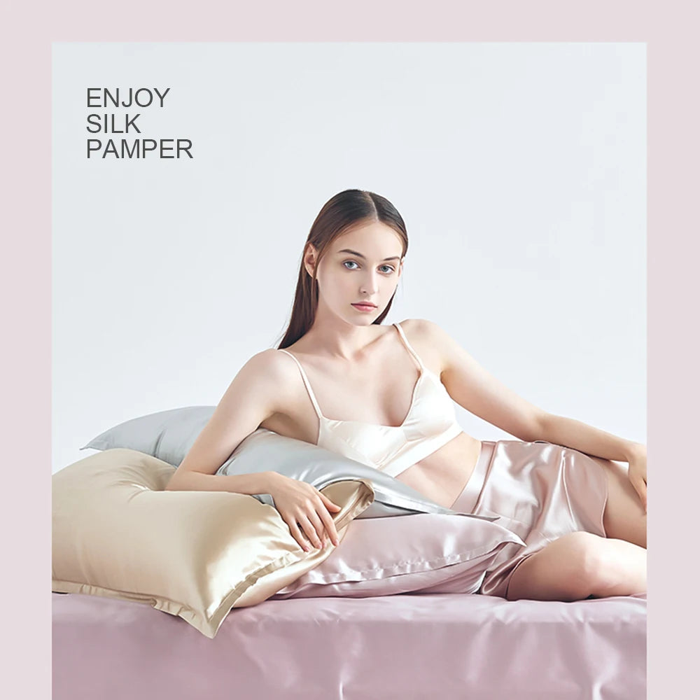 Lofuka Luxury Beauty 100% Silk Bedding Set Pure Silk Women Quilt Cover Double Flat Sheet Fitted Sheet Pillowcase For Deep Sleep